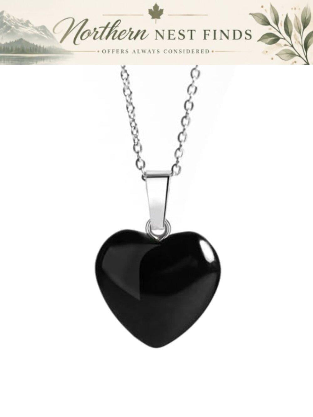 Black Obsidian Heart Pendant Necklace 45cm Cord Healing Reiki
